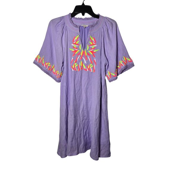 Jodifl Purple Embroidered V-Neck Knee Length Dress Size Medium Neon Easter Date - Picture 1 of 10